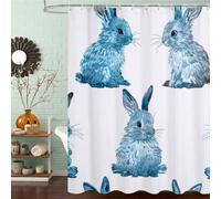 Rideau de Douche Anti Moisissure et Imperméable, Polyester Shower Curtain Lapin Lavable avec Ourlet Inférieur Lesté, Rideaux Douche Bleu œuf de Canard avec Œillets et 12 Crochets, 90x200 cm J8-601