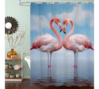 Rideau de Douche Anti Moisissure et Imperméable, Polyester Shower Curtain Océan Lavable avec Ourlet Inférieur Lesté, Rideaux Douche Flamants Roses avec Œillets et 12 Crochets, 240x200 cm J8-206