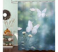 Rideau de Douche Anti Moisissure et Imperméable, Polyester Shower Curtain Océan Lavable avec Ourlet Inférieur Lesté, Rideaux Douche Papillon avec Œillets Antirouille et 12 Crochets, 200x240 cm J8-205