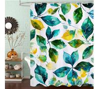 Rideau de Douche Anti Moisissure et Imperméable, Polyester Shower Curtain Vert Lavable avec Ourlet Inférieur Lesté, Rideaux Douche Feuilles avec Œillets Antirouille et 12 Crochets, 120 x 200 cm J8-470