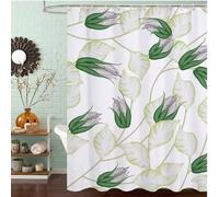 Rideau de Douche Anti Moisissure et Imperméable, Polyester Shower Curtain Vert Lavable avec Ourlet Inférieur Lesté, Rideaux Douche Blanc avec Œillets Antirouille et 12 Crochets, 120 x 200 cm J8-450