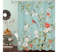 Rideau de Douche Anti Moisissure et Imperméable, Polyester Shower Curtain Vert Sauge Lavable avec Ourlet Inférieur Lesté, Rideaux Douche Fleur avec Œillets Antirouille et 12 Crochets, 90x200 cm J8-581