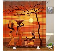 Rideau de Douche Anti Moisissure Femmes Africaines Rideau Douche 120x180 Afrique Shower Curtain 3D Imperméable Tissu Polyester Rideaux Baignoire Salle de Bain avec Crochets C-331