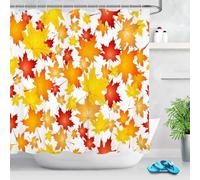 Rideau de Douche Anti Moisissure Feuilles D'érable Rideau Douche 180x200 Motif FeuilleShower Curtain 3D Imperméable Tissu Polyester Rideaux Baignoire Salle de Bain avec Crochets E-1846