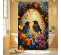 Rideau de Douche Anti Moisissure, Fleur Rideau Douche 120 x 200 cm Imperméable Tissu Lavable en Machine Polyester Shower Curtain avec 12 Crochets pour Hôtel, Decoration Jardin Exterieur, Oiseau 6H-260