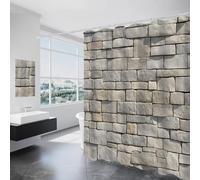 Rideau De Douche Anti Moisissure Lavable en Machine Grand Rideau De Bain Imperméable en Mur De Pierre pour Baignoire Angle avec Crochets 180Wx220Lcm