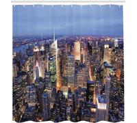 Rideau de Douche Anti Moisissure New York Rideau Douche 90x180 Scène Nocturne Urbaine Shower Curtain 3D Imperméable Tissu Polyester Rideaux Baignoire Salle de Bain avec Crochets D-1586