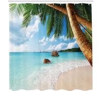Rideau de Douche Anti Moisissure Palmiers Tropicaux Rideau Douche 180x200 Paysage de Plage Shower Curtain 3D Imperméable Tissu Polyester Rideaux Baignoire Salle de Bain avec Crochets D-854