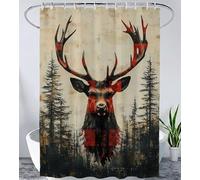 Rideau de Douche Anti Moisissure, Rideau Douche Rétro, Imperméable Tissu Polyester Baignoire Curtain, avec Ourlet Lesté et 12 Crochets, Lavable en Machine, Baignoire Décor Cerf 100 x 180 cm YL#3