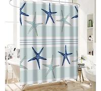 Rideau de Douche Aqua 83x182cm/Largeur x Hauteur Motif étoiles de mer rayé sans Couture Bleu Marine et Turquoise, imperméable et décoratif avec 12 Crochets