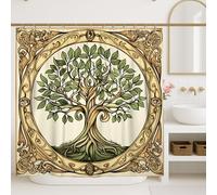 Rideau de douche arbre de vie vert marron nature décoration de salle de bain printemps été rustique vintage rideau de douche en tissu imperméable avec crochets 183 x 183 cm