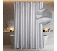 Rideau de Douche Argenté: Gris Clair Tissu Scintillant Salle de Bains Rideau de Douche Décoratif - Anti-Moisissure Hydrofuge Lavable Luxe Élégant Brillant Métallique Rideau de Douche - 183 x 183 cm