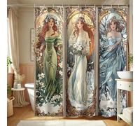Rideau de douche Art nouveau à motif floral, élégant rideau de douche à motif floral vert et bleu pour décoration de salle de bain, ensemble de rideau de douche vintage en tissu imperméable avec