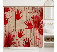 Rideau de douche artistique, motif empreintes de mains rouges audacieuses, décoration de salle de bain, rideau de douche moderne abstrait abstrait en tissu imperméable avec crochets 183 x 183 cm