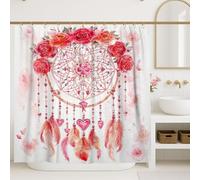 Rideau de douche attrape-rêves, style bohème, romantique, roses, cœurs, pêche, tissu imperméable, décoration pour salle de bain, dortoir, 183 x 198 cm