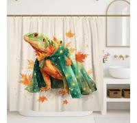 Rideau de douche automnal, lézard coloré vert orange avec feuilles d'érable décoration de salle de bain, rideau de douche moderne en tissu imperméable avec crochets 183 x 198 cm