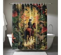 Rideau de Douche AUWUUAI Western Cowboy Stall 100 x 200 cm, Rideau de Bain West Men Riding Horse, Rideaux de Baignoire à Motif léopard botanique Tropical, Rideaux de Ferme Rustique rétro