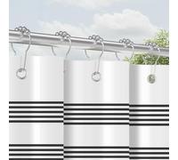 Rideau de douche avec anneaux en métal 120x200 cm Noir à rayures, Ourlet lesté anti-moisissure en textile, imperméable, lavable en polyester Ensemble de rideaux de bain avec œillets pour salle de bain