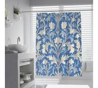 Rideau de Douche Baroque Classique décoration de Salle de Bain de Style Ancien orné Rideau de Bain en acanthe Bleu-Blanc Tissu imperméable Lavable en Machine 120 x 200 cm