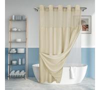 Rideau de Douche Beige texturé sans Crochet avec Doublure en PEVA à Boutons-Pression - Rideau de Douche de Style hôtel avec fenêtre Transparente - Lavable en Machine et Hydrofuge - Lin - 180 x 188 cm