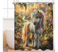 Rideau de Douche Belle Licorne 180 x 200 cm Polyester Anti Moisissure Lavable Imperméable Tissu Rideaux de Douche avec 12 Crochets Baignoire pour Salle de Bain Domicile Cabine de Douches, Hôtel n-434