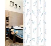 Rideau De Douche Billy Blanc-Bleu En Textile 180x200cm. Design Mouette