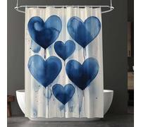 Rideau de Douche Bleu, Rideau Douche 180 x 180 cm Iavable Machine, avec 12 Crochets, Sans Percage, Pliable, Ourlet lesté Tissus Imperméable, pour Décoration de Salle de Bain, Baignoire, Amour D-5064