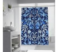 Rideau de Douche Bleu Vintage avec Design Baroque Classique, Feuilles Florales symétriques, Rideau de Baignoire en Polyester imperméable, Lavable en Machine 180 x 200 cm