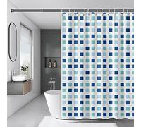 Rideau de Douche Carré 180x215cm Extra Long et Imperméable - Bleu Vert - Tissu Polyester Lavable en Machine - Avec Crochets Pour Salle de Bain, Maison, Hôtel
