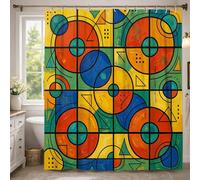 Rideau de douche cercle, moderne abstrait triangle carré jaune été tissu imperméable pour salle de bain, baignoire, appartement, décoration 137 x 198 cm