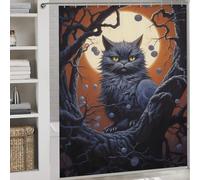 Rideau de douche « Chat noir sous la pleine lune », anti-moisissure, avec crochets, en tissu doux et imperméable, idéal pour les hôtels et les salles de bain, 177 x 180 cm (69,69 x 70,87 pouces).