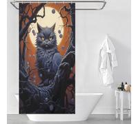 Rideau de douche « Chat noir sous la pleine lune », anti-moisissure, avec crochets, en tissu imperméable et doux, idéal pour les hôtels et les salles de bain, 90 x 180 cm (35,43 x 70,87 pouces).
