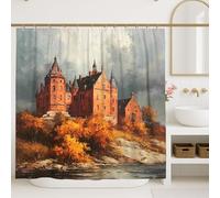 Rideau de douche château - Orange - Paysage rouge - Décoration de salle de bain - Vintage - Tissu imperméable - Avec crochets - 183 x 198 cm