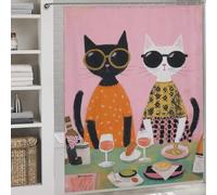 Rideau de douche « Chats chics profitant d'une escapade gourmande » en polyester imperméable et doux, résistant à la moisissure, idéal pour les hôtels (177 x 180 cm). Dimensions : 177 x 180 cm.