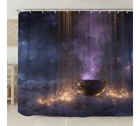 Rideau de douche chaudron magique, violet foncé, ciel nocturne, décoration de salle de bain, rideau de douche moderne en tissu imperméable avec crochets 274 x 183 cm