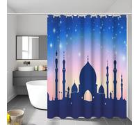 Rideau De Douche Ciel Étoilé De Rêve, Rideau De Douche À Architecture Traditionnelle Bleu Rose pour Décoration De Salle De Bain, Ensemble De Rideaux en Tissu Imperméable avec Crochet, 150X180Cm