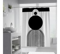 Rideau de Douche Circulaire Noir Minimaliste Fond Blanc Rideau de Bain Rideaux de Baignoire géométriques en Polyester imperméable Tissu Extra Long Séchage Rapide 200 x 220 cm