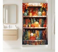Rideau de douche citrouille d'automne, décoration fantaisie orange vert pour l'automne, design mignon de salle de bain sur le thème des fruits et des livres, accessoires saisonniers vibrants, tissu