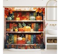 Rideau de douche citrouille d'automne, décoration fantaisie orange vert pour l'automne, design mignon de salle de bain sur le thème des fruits et des livres, accessoires saisonniers vibrants, tissu