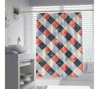 Rideau de Douche Contemporain à Design linéaire Propre avec décoration de Salle de Bain en Grille en Losange Diagonale Ensemble de Rideaux de Douche avec Crochets en Tissu imperméable 180 x 180 cm