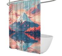 Rideau de Douche Coucher de Soleil Mont Fuji Oriental Vintage, Aquarelle Paysage Nature Rétro Ukiyo-e, Décor de Salle de Bain Tissu Élégant Crochets, Étanche 150 x 180 cm