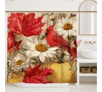 Rideau de douche d'automne, motif cardinal rouge et feuille d'érable, décoration de salle de bain, rideau de douche en tissu rustique d'automne avec crochets 157 x 183 cm