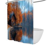 Rideau de Douche de Cabine au Bord du lac d’Automne avec reflet de forêt d’Automne et Rideau de Baignoire en Bois pour la Salle de Bain, Polyester étanche 90 x 180 cm