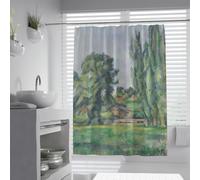 Rideau de Douche de Ferme Paysage avec peupliers Peintures célèbres Impressions Rideaux de Salle de Bain Lavable imperméable Extra Long Tissu 200 x 240 cm