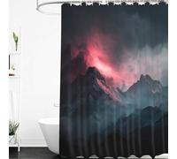 Rideau de Douche de Montagne pour Salle de Bain,Nuages Roses et Montagnes enneigées sousLe Ciel Gris,Rideau de Baignoire en Tissu Polyester imperméable avec Crochets en Plastique 150Lx180H cm (1 pa