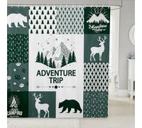 Rideau de douche de style rustique avec 12 crochets pour enfants, adolescents et adultes, motif jungle aventure, 182,9 x 182,9 cm (l x L), vert et blanc