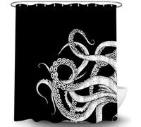 Rideau de douche décoratif en forme de pieuvre pour salle de bain, motif monstre de mer amusant noir et blanc Kraken animal gothique gothique avec crochets 152,4 x 182,9 cm