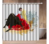 Rideau de douche décoratif Matador espagnol 3D en polyester imperméable et anti-moisissure 200 x 180 cm