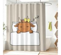 Rideau de Douche Dessin animé Humour en Polyester imperméable et Lavable avec Crochets, 180 x 200 cm, Rideau de Salle de Bain Vache Sieste Oreiller Texte Repos Confortable pour Salle de Bain