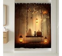 Rideau de douche d'Halloween, fantôme effrayant, chat, citrouille, lanterne de salle de bain, décoration de salle de bain, rideau de douche moderne rustique en tissu imperméable avec crochets 183 x
